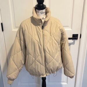 American Eagle, reversible jacket. Tan Quilted Jacket, and tan Sherpa